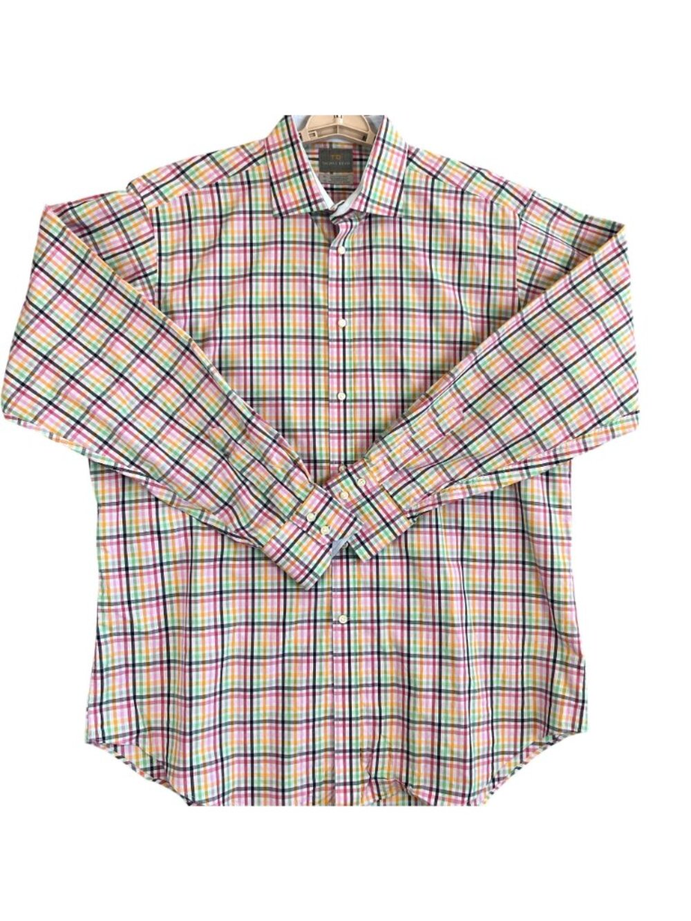 Thomas Dean Shirt Mens XL Multicolor Plaid Cotton Long Sleeve Button Up Preppy - Picture 3 of 8